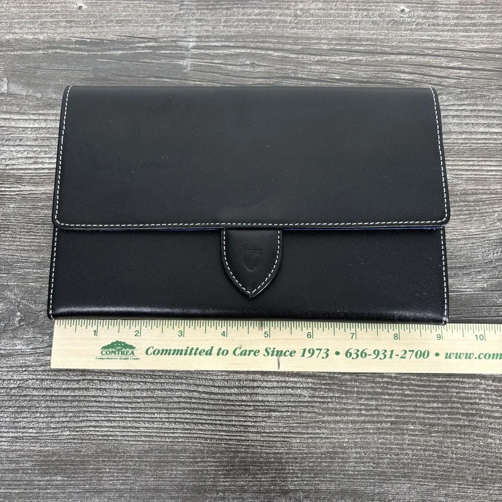 Aspinal Of London Black Leather Travel Wallet Passport Document Organizer Case